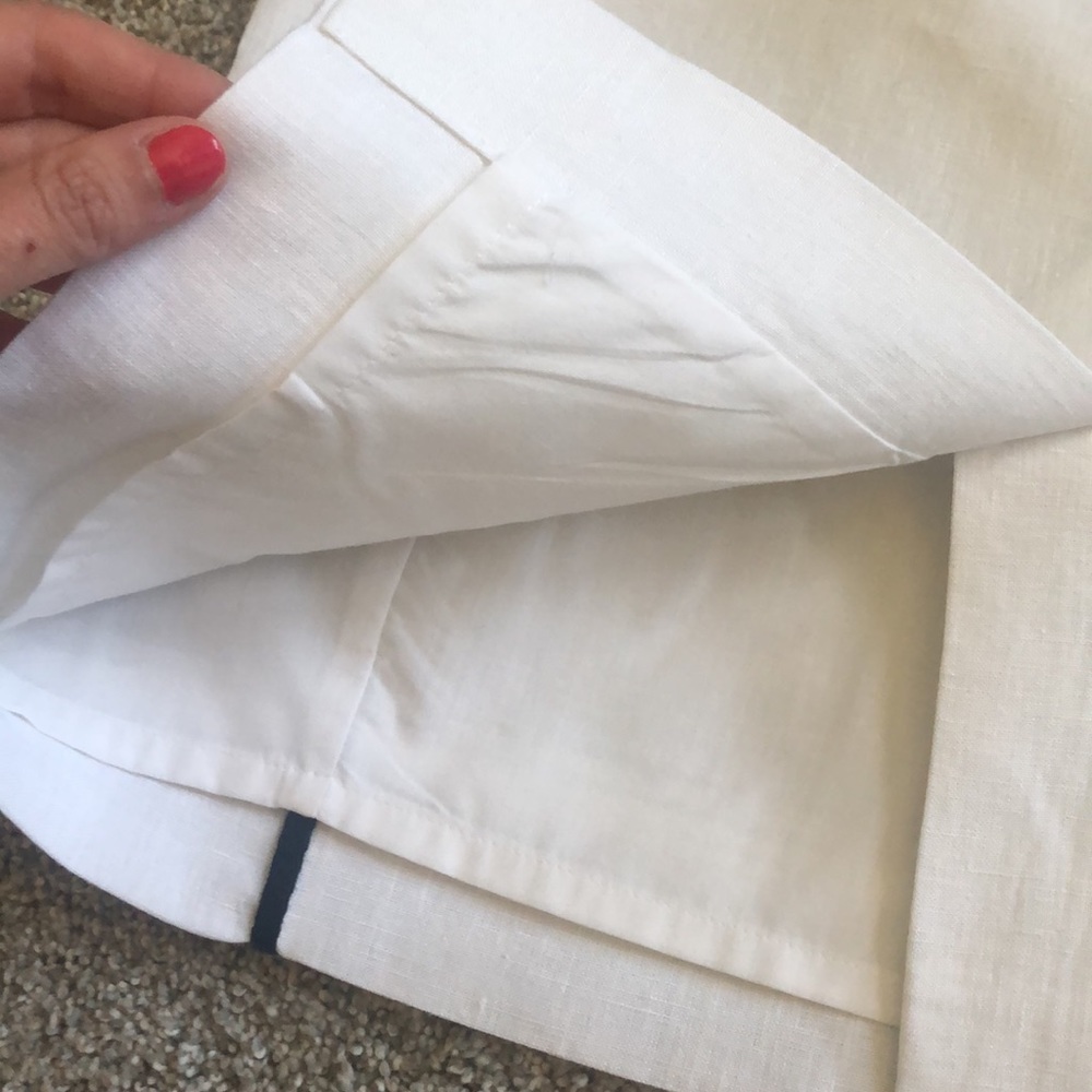 JCrew white lLinen Pencil Skirt with herringbone weave and black piping - Picture 7 of 7
